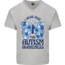 I Wear Blue For Autism Butterfly Autistic Mens V-Neck Cotton T-Shirt Sports Grey