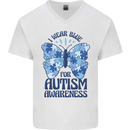 I Wear Blue For Autism Butterfly Autistic Mens V-Neck Cotton T-Shirt White