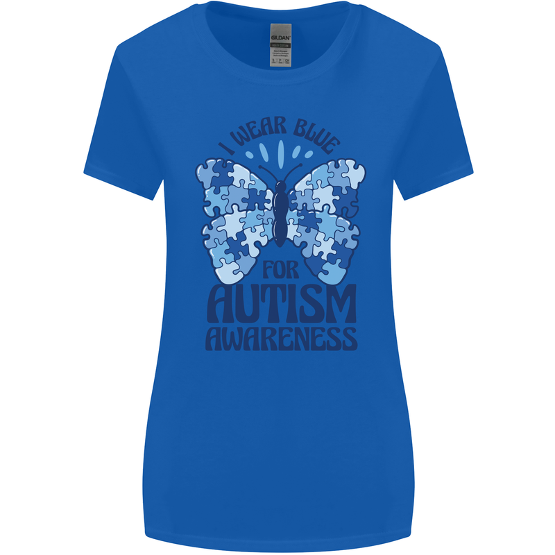 I Wear Blue For Autism Butterfly Autistic Womens Wider Cut T-Shirt Royal Blue