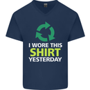 I Wore This Yesterday Funny Environmental Mens V-Neck Cotton T-Shirt Navy Blue
