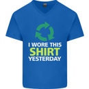 I Wore This Yesterday Funny Environmental Mens V-Neck Cotton T-Shirt Royal Blue