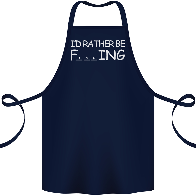 I'd Rather Be Fishing Funny Fisherman ECG Cotton Apron 100% Organic Navy Blue