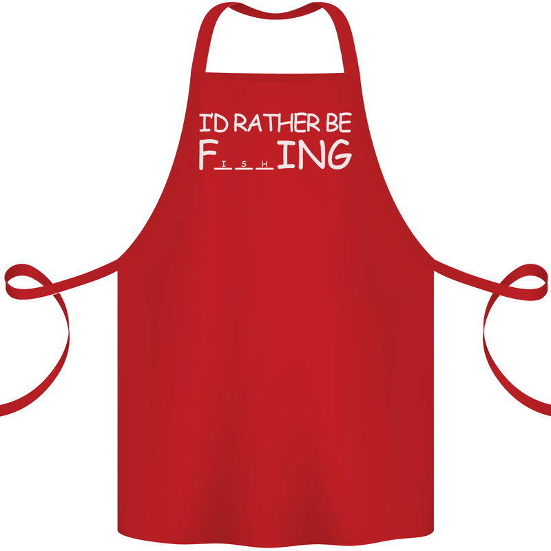 I'd Rather Be Fishing Funny Fisherman ECG Cotton Apron 100% Organic Red