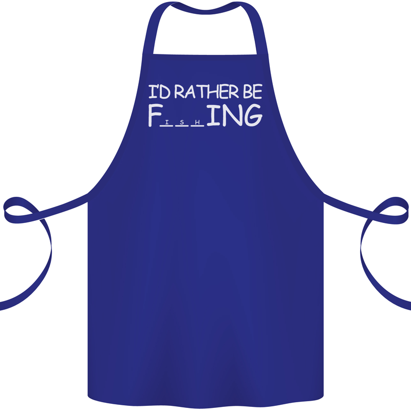 I'd Rather Be Fishing Funny Fisherman ECG Cotton Apron 100% Organic Royal Blue