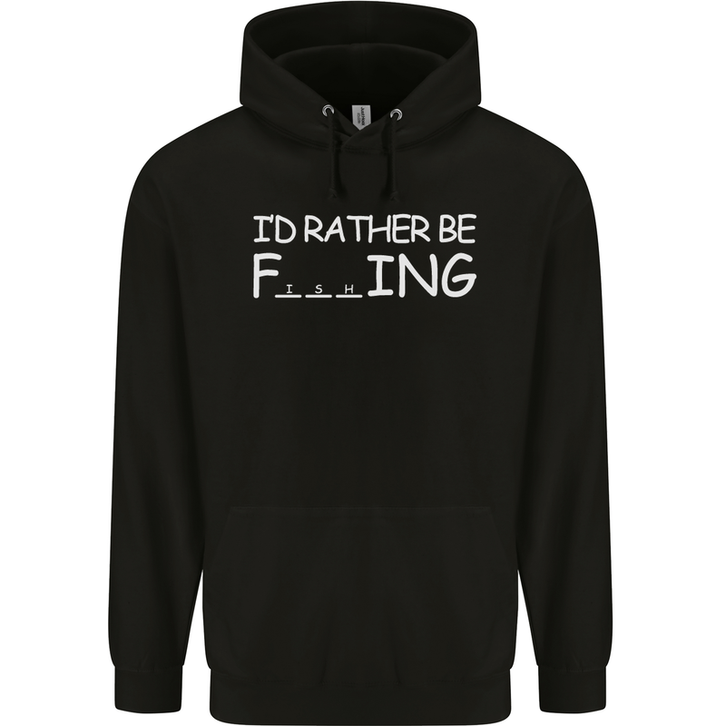 I'd Rather Be Fishing Funny Fisherman ECG Mens 80% Cotton Hoodie Black