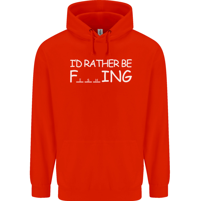 I'd Rather Be Fishing Funny Fisherman ECG Mens 80% Cotton Hoodie Bright Red