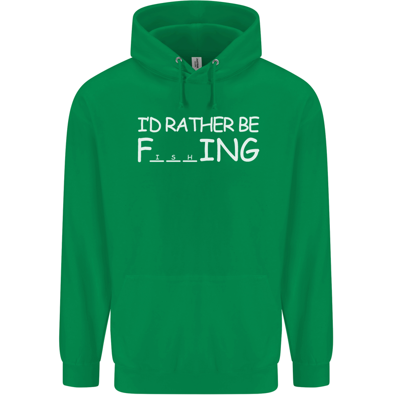 I'd Rather Be Fishing Funny Fisherman ECG Mens 80% Cotton Hoodie Irish Green