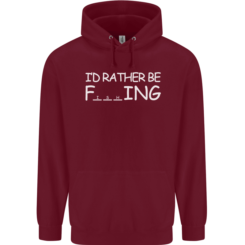 I'd Rather Be Fishing Funny Fisherman ECG Mens 80% Cotton Hoodie Maroon