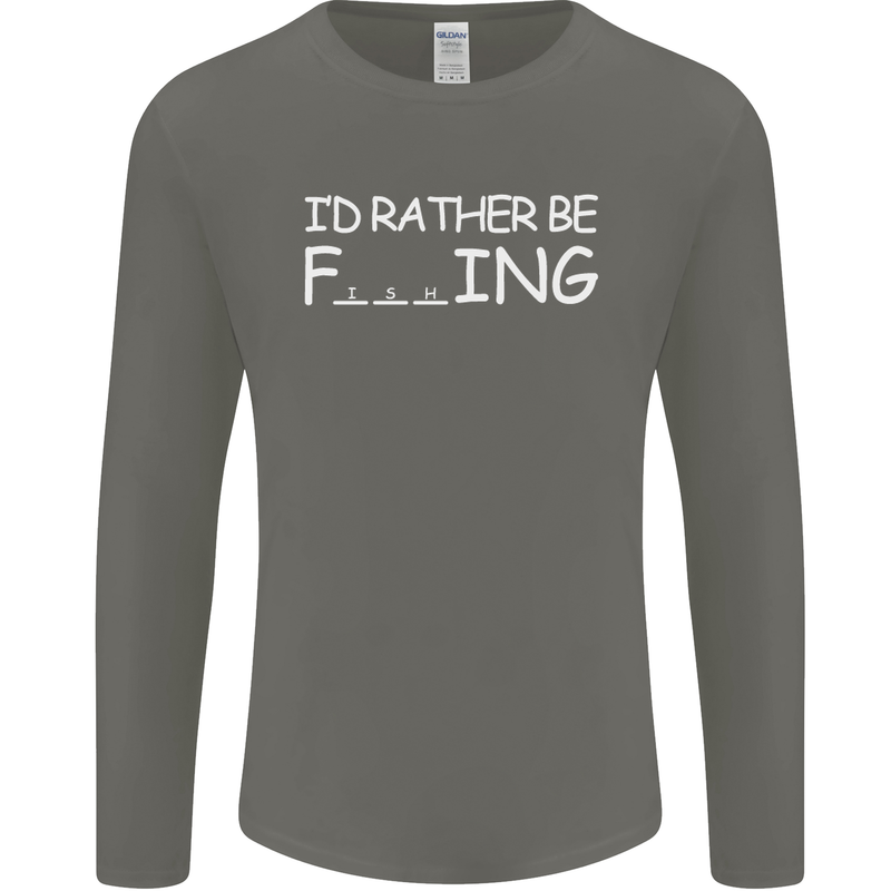 I'd Rather Be Fishing Funny Fisherman ECG Mens Long Sleeve T-Shirt Charcoal