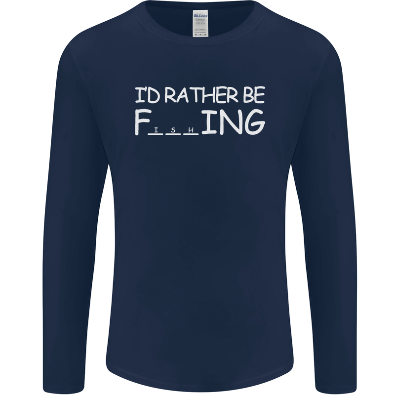 I'd Rather Be Fishing Funny Fisherman ECG Mens Long Sleeve T-Shirt Navy Blue