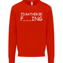 I'd Rather Be Fishing Funny Fisherman ECG Mens Sweatshirt Jumper Bright Red