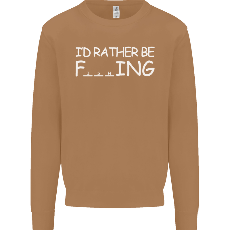 I'd Rather Be Fishing Funny Fisherman ECG Mens Sweatshirt Jumper Caramel Latte