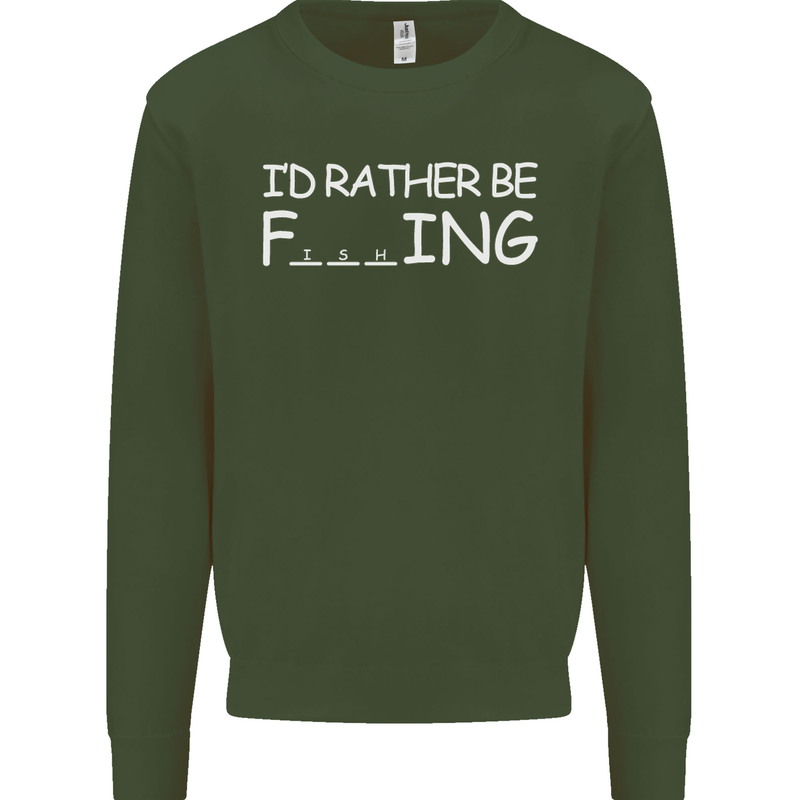I'd Rather Be Fishing Funny Fisherman ECG Mens Sweatshirt Jumper Forest Green