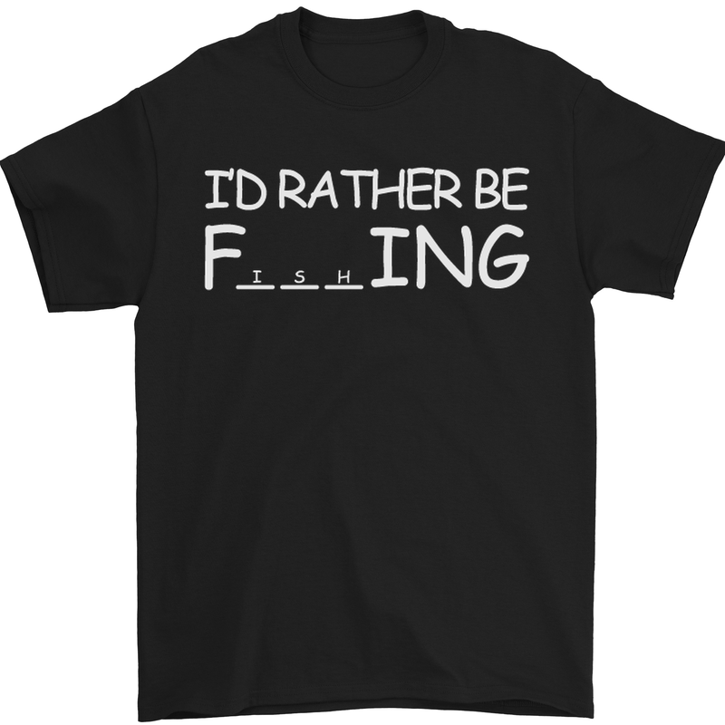 I'd Rather Be Fishing Funny Fisherman ECG Mens T-Shirt Cotton Gildan Black