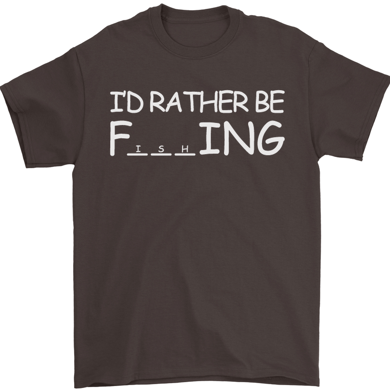 I'd Rather Be Fishing Funny Fisherman ECG Mens T-Shirt Cotton Gildan Dark Chocolate