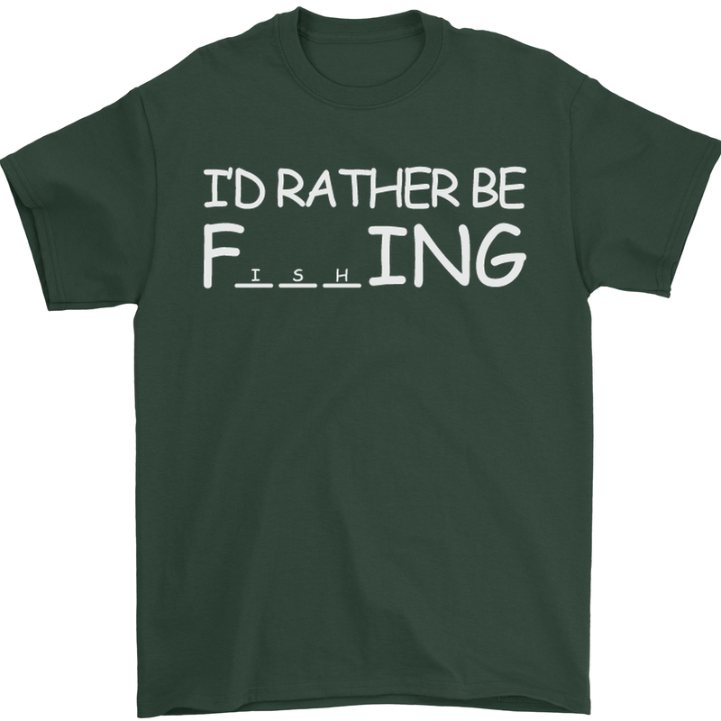 I'd Rather Be Fishing Funny Fisherman ECG Mens T-Shirt Cotton Gildan Forest Green
