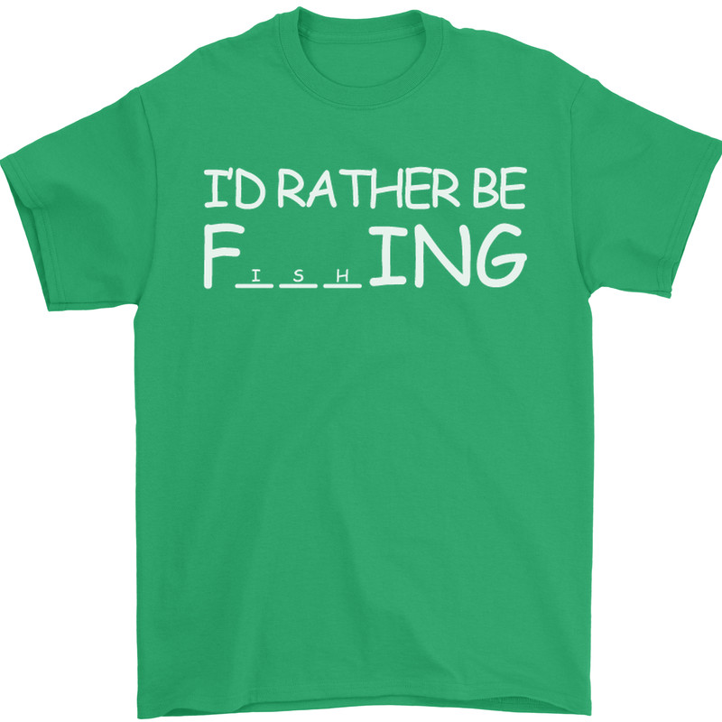 I'd Rather Be Fishing Funny Fisherman ECG Mens T-Shirt Cotton Gildan Irish Green