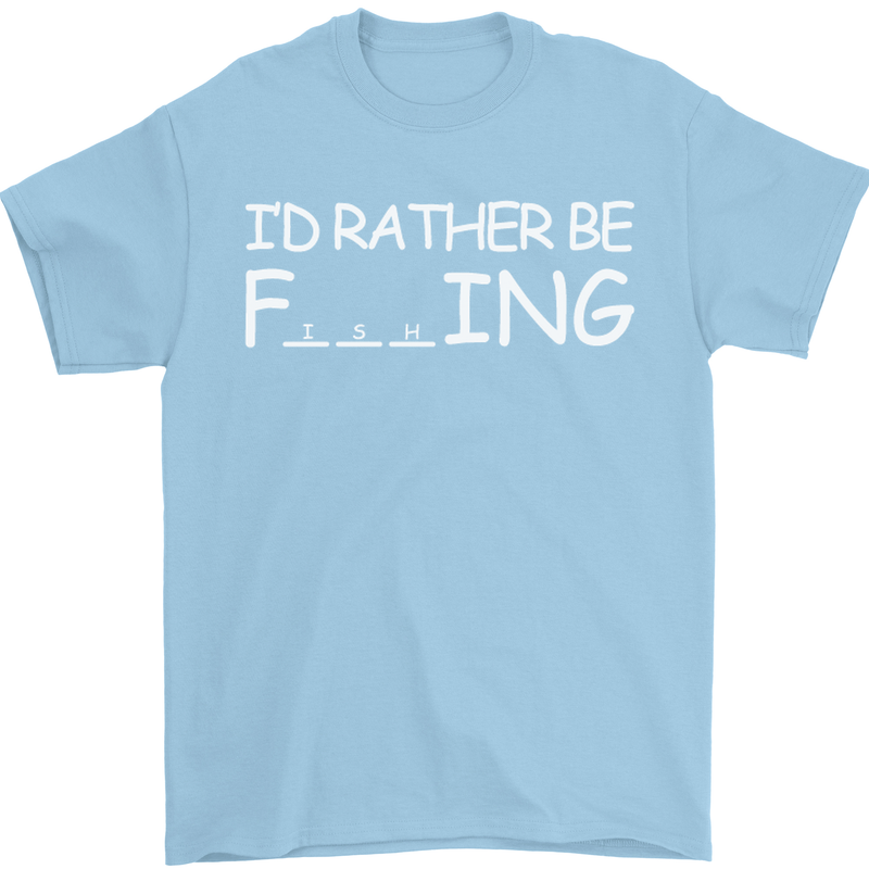 I'd Rather Be Fishing Funny Fisherman ECG Mens T-Shirt Cotton Gildan Light Blue