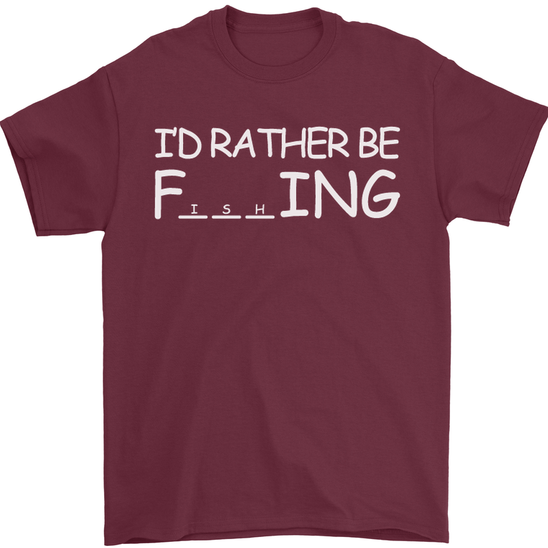 I'd Rather Be Fishing Funny Fisherman ECG Mens T-Shirt Cotton Gildan Maroon