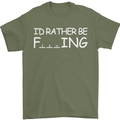 I'd Rather Be Fishing Funny Fisherman ECG Mens T-Shirt Cotton Gildan Military Green
