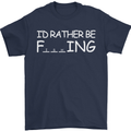 I'd Rather Be Fishing Funny Fisherman ECG Mens T-Shirt Cotton Gildan Navy Blue