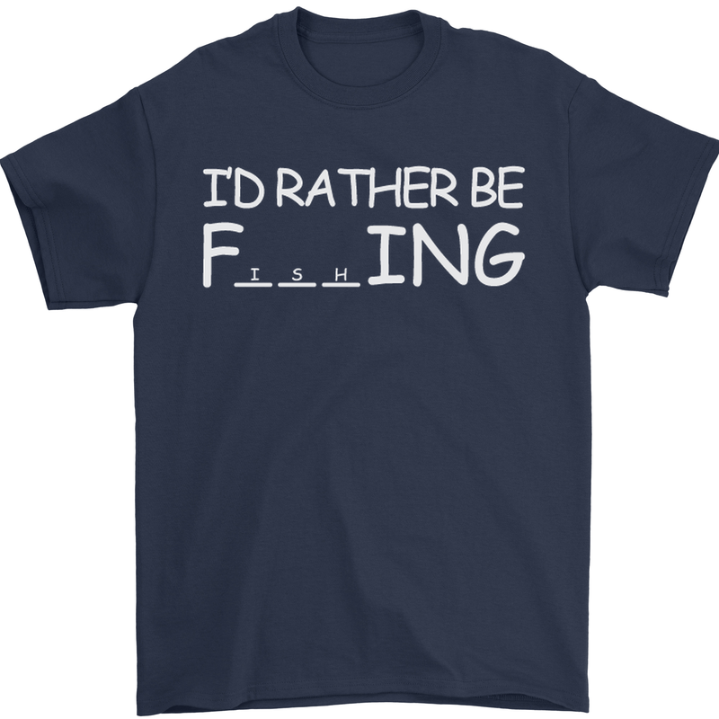 I'd Rather Be Fishing Funny Fisherman ECG Mens T-Shirt Cotton Gildan Navy Blue