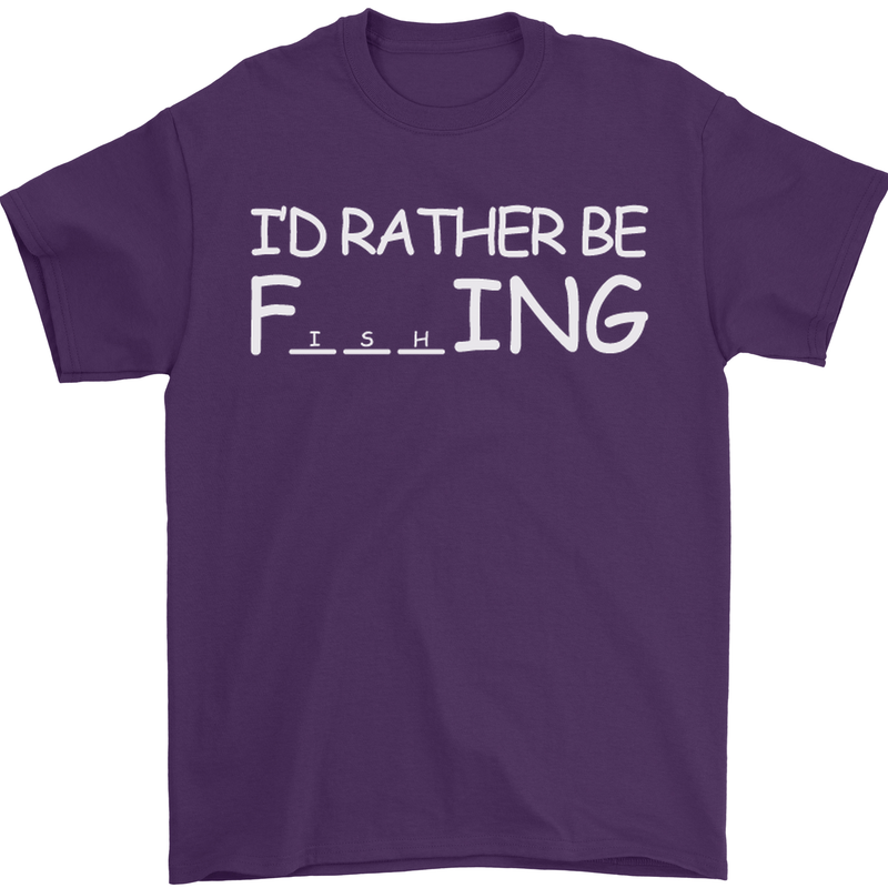 I'd Rather Be Fishing Funny Fisherman ECG Mens T-Shirt Cotton Gildan Purple