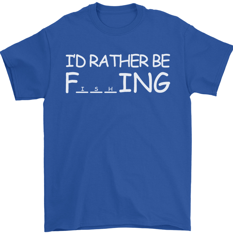 I'd Rather Be Fishing Funny Fisherman ECG Mens T-Shirt Cotton Gildan Royal Blue