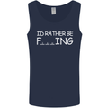 I'd Rather Be Fishing Funny Fisherman ECG Mens Vest Tank Top Navy Blue