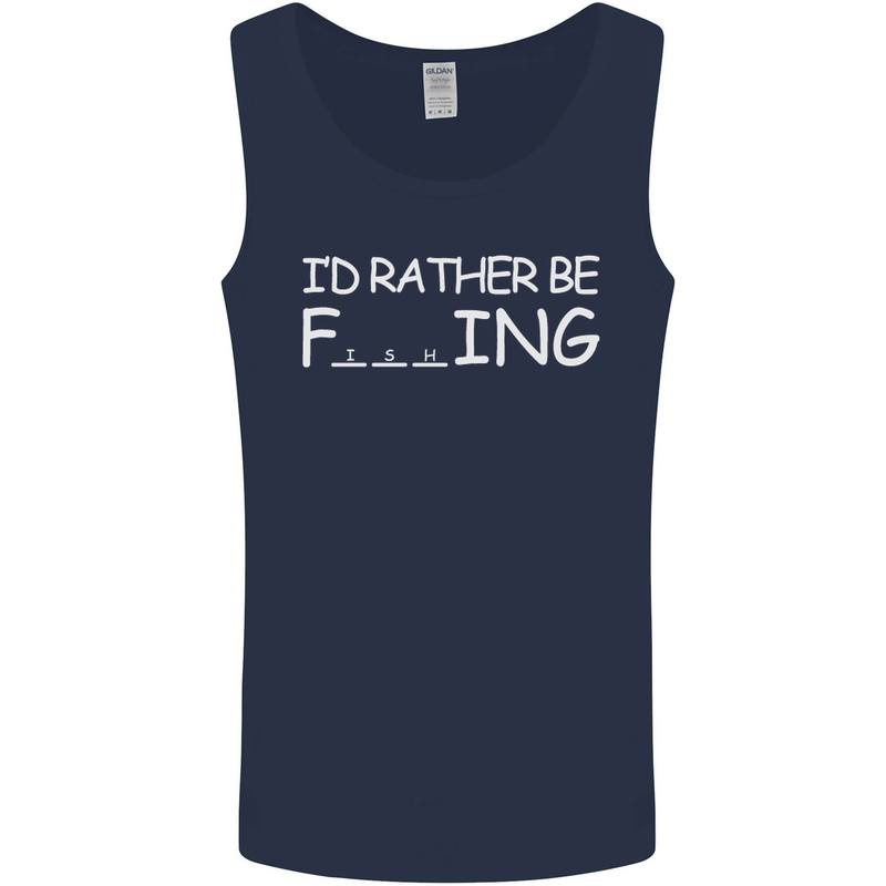 I'd Rather Be Fishing Funny Fisherman ECG Mens Vest Tank Top Navy Blue