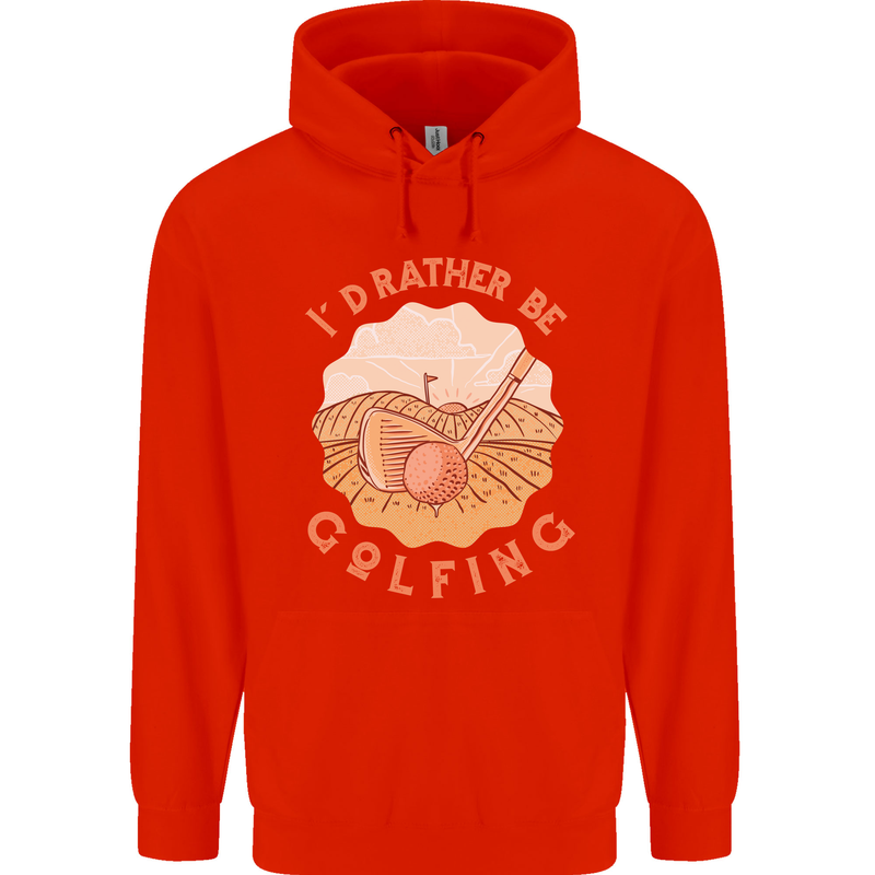 I'd Rather Be Golfing Funny Golf Golfer Childrens Kids Hoodie Bright Red