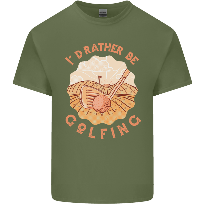 I'd Rather Be Golfing Funny Golf Golfer Mens Cotton T-Shirt Tee Top Military Green