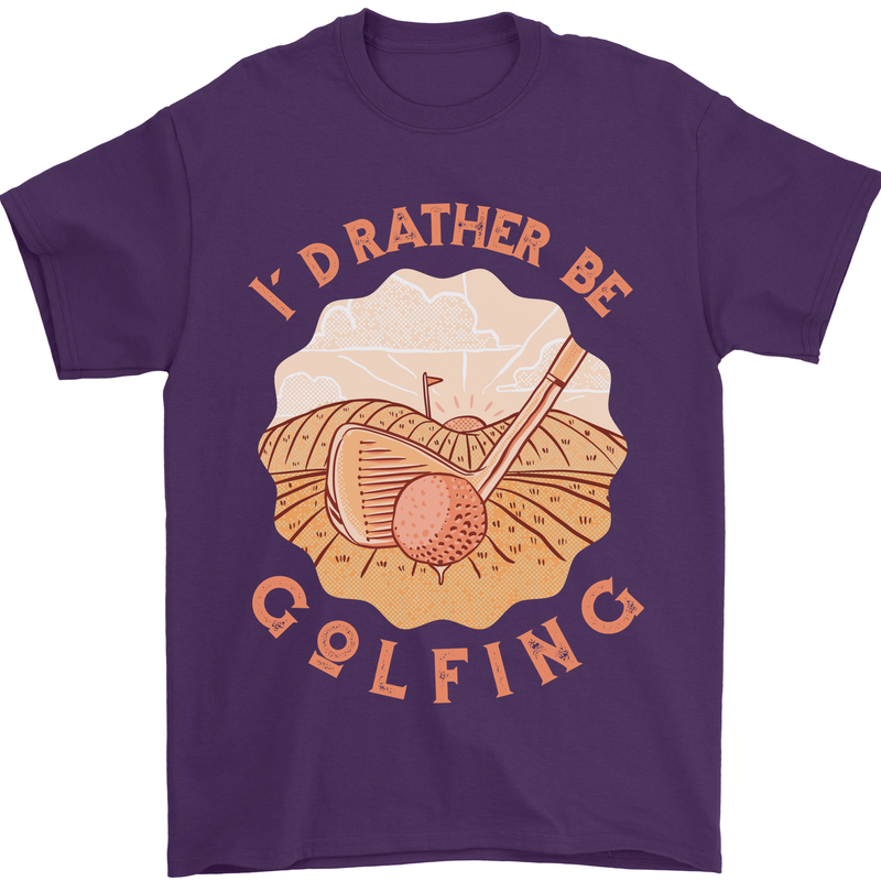 I'd Rather Be Golfing Funny Golf Golfer Mens T-Shirt Cotton Gildan Purple