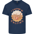 I'd Rather Be Golfing Funny Golf Golfer Mens V-Neck Cotton T-Shirt Navy Blue
