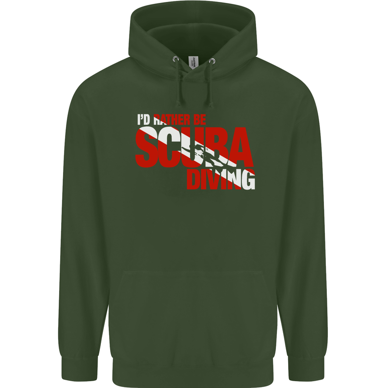 I'd Rather Be Scuba Diving Diver Dive Mens 80% Cotton Hoodie Forest Green