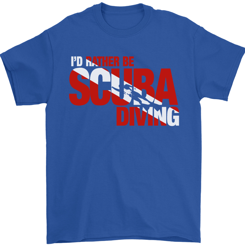 I'd Rather Be Scuba Diving Diver Dive Mens T-Shirt Cotton Gildan Royal Blue