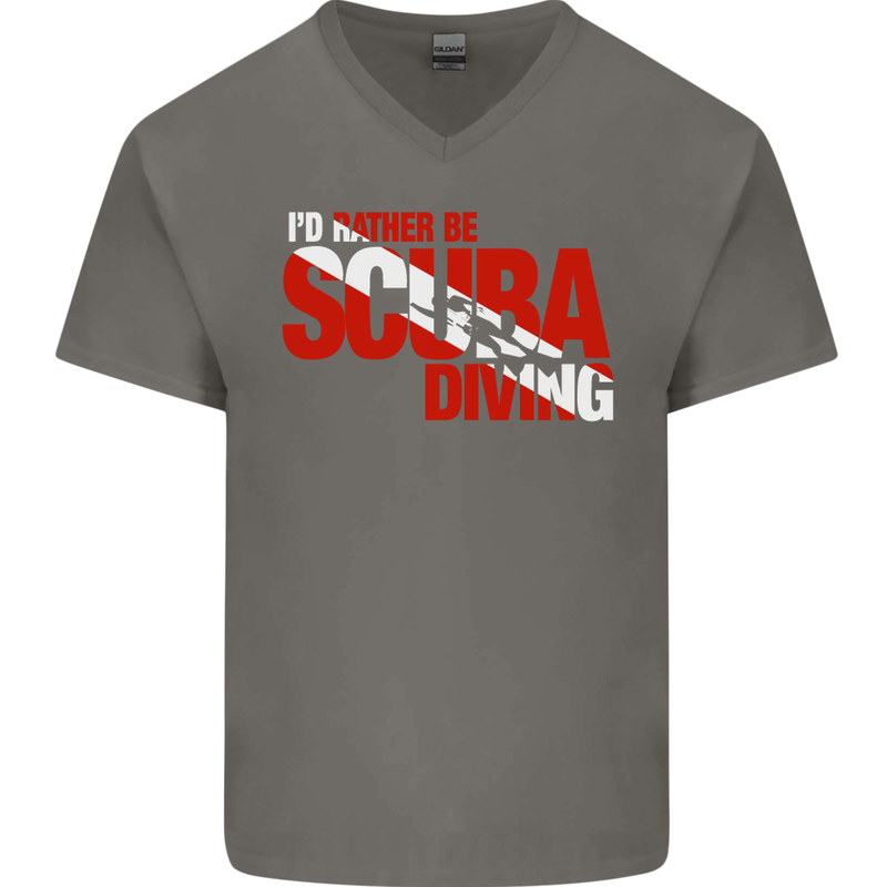 I'd Rather Be Scuba Diving Diver Dive Mens V-Neck Cotton T-Shirt Charcoal
