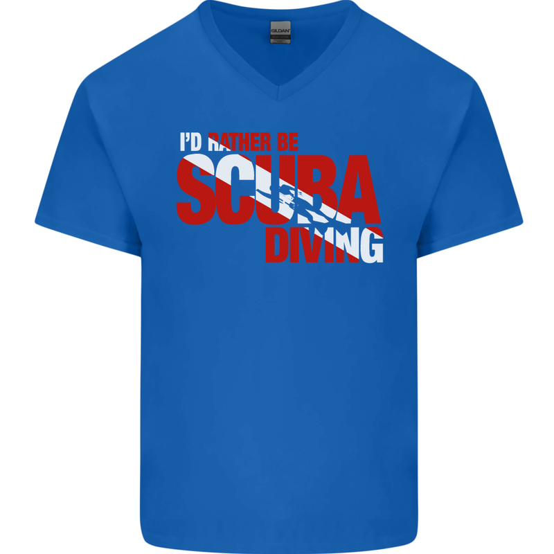 I'd Rather Be Scuba Diving Diver Dive Mens V-Neck Cotton T-Shirt Royal Blue