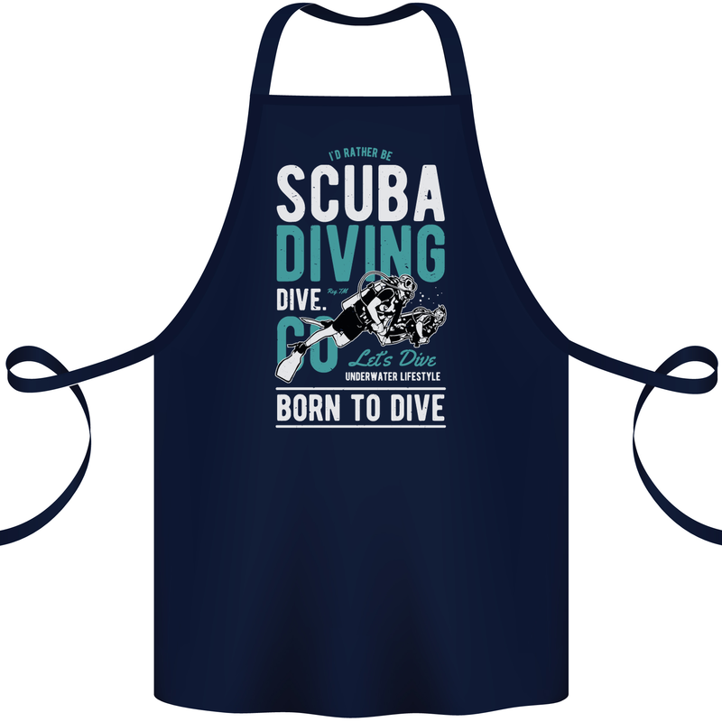 I'd Rather Be Scuba Diving Diver Funny Cotton Apron 100% Organic Navy Blue