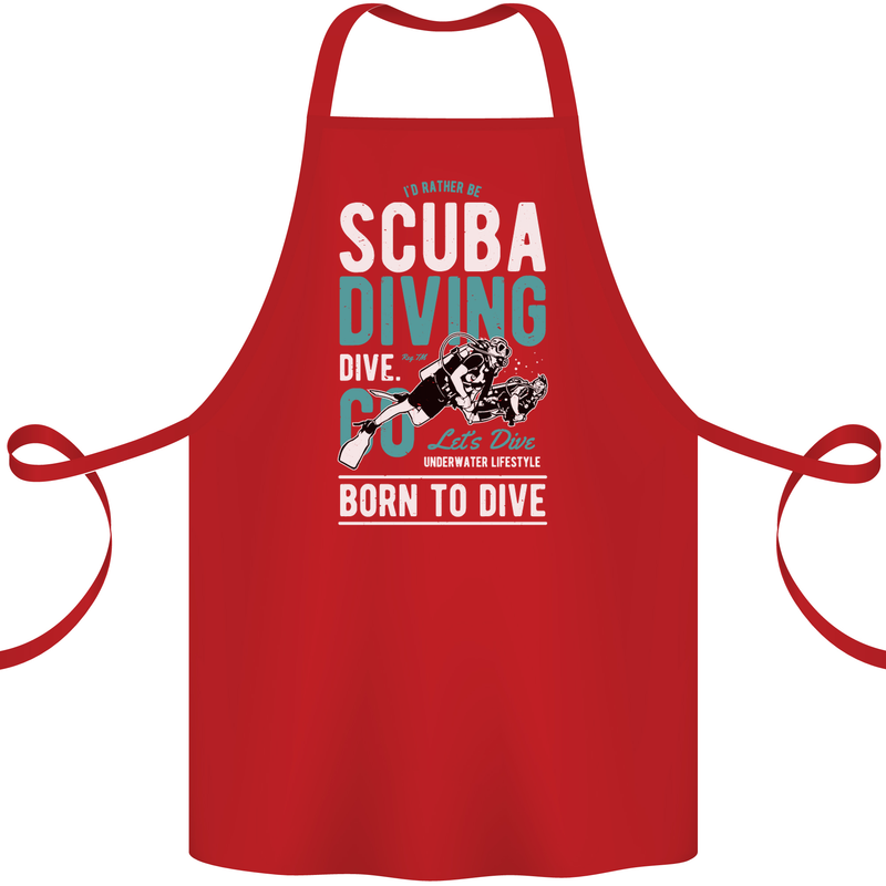 I'd Rather Be Scuba Diving Diver Funny Cotton Apron 100% Organic Red