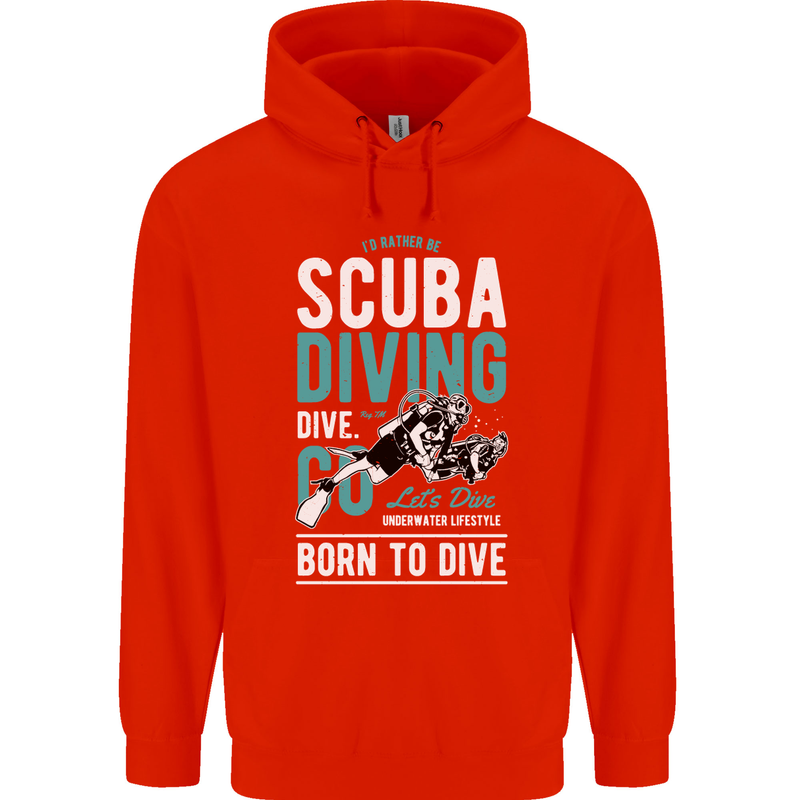 I'd Rather Be Scuba Diving Diver Funny Mens 80% Cotton Hoodie Bright Red