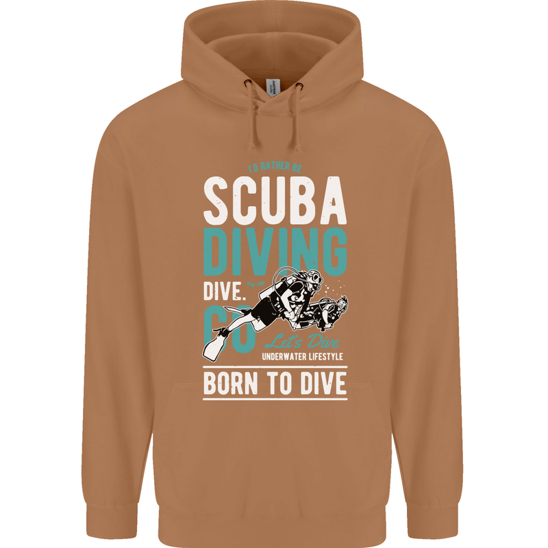 I'd Rather Be Scuba Diving Diver Funny Mens 80% Cotton Hoodie Caramel Latte