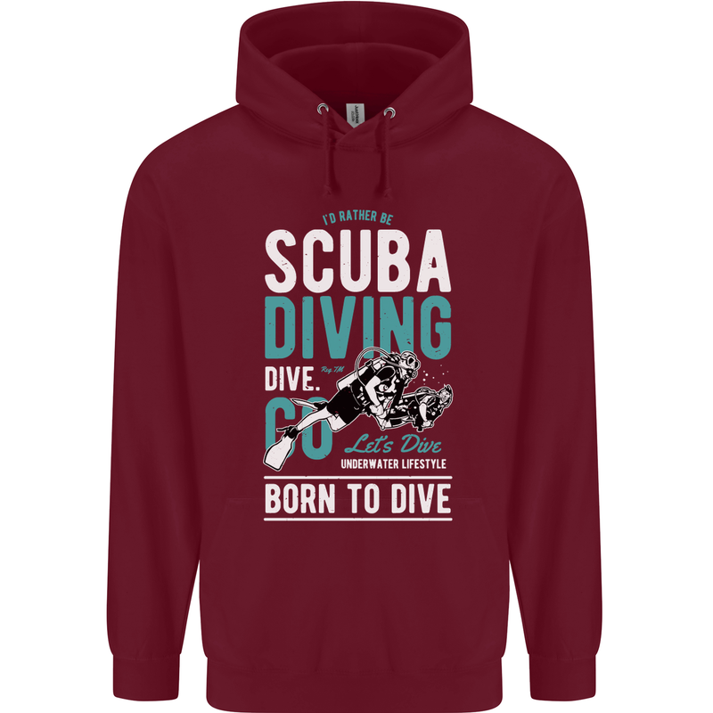 I'd Rather Be Scuba Diving Diver Funny Mens 80% Cotton Hoodie Maroon