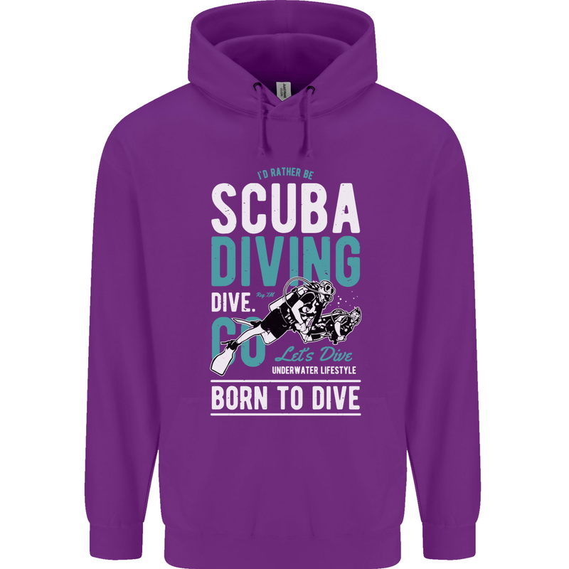 I'd Rather Be Scuba Diving Diver Funny Mens 80% Cotton Hoodie Purple