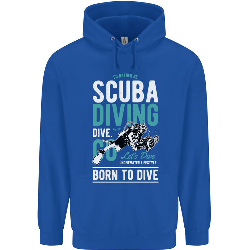 I'd Rather Be Scuba Diving Diver Funny Mens 80% Cotton Hoodie Royal Blue
