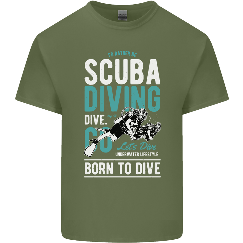 I'd Rather Be Scuba Diving Diver Funny Mens Cotton T-Shirt Tee Top Military Green
