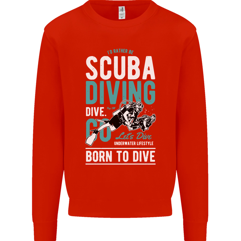 I'd Rather Be Scuba Diving Diver Funny Mens Sweatshirt Jumper Bright Red