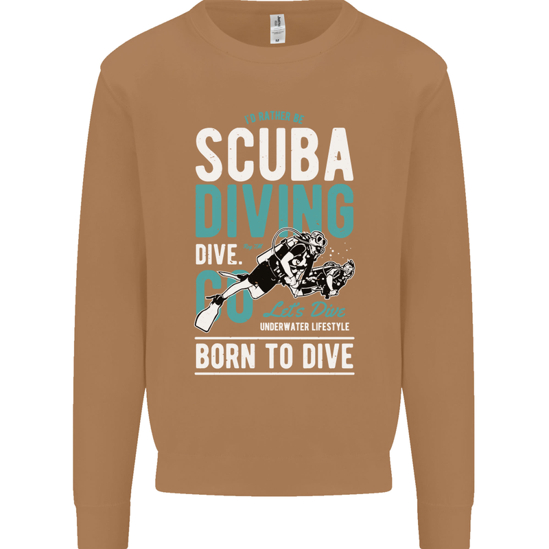 I'd Rather Be Scuba Diving Diver Funny Mens Sweatshirt Jumper Caramel Latte