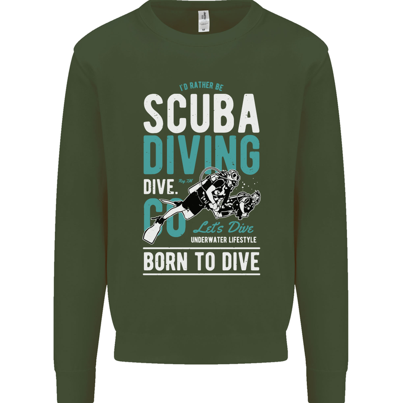 I'd Rather Be Scuba Diving Diver Funny Mens Sweatshirt Jumper Forest Green