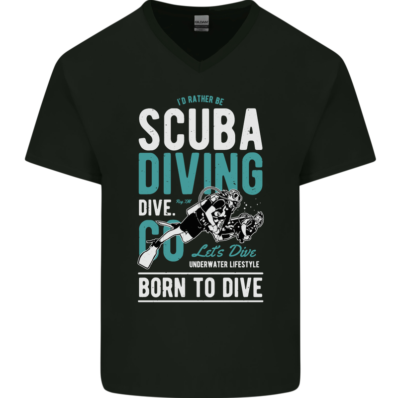 I'd Rather Be Scuba Diving Diver Funny Mens V-Neck Cotton T-Shirt Black